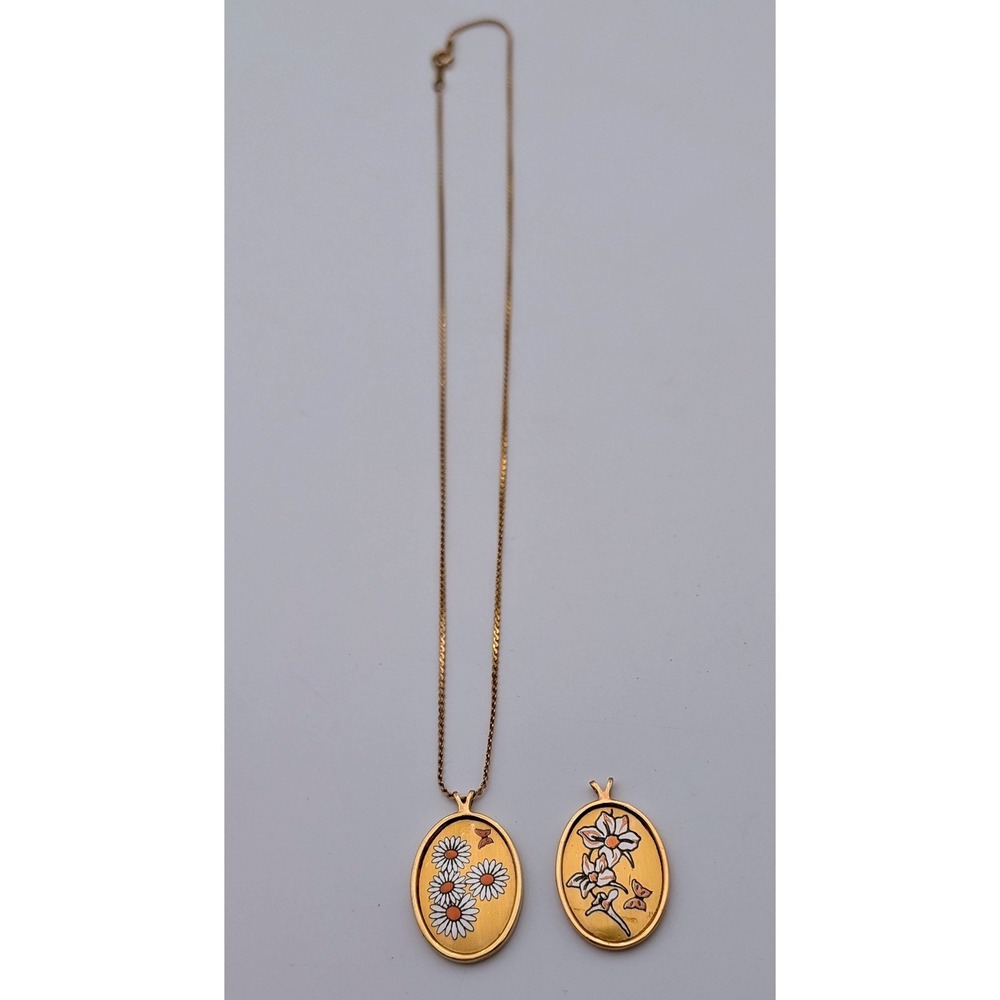 Reed Barton Damascene Birth Flower Necklace April Daisy July Larkspur Gold Tone